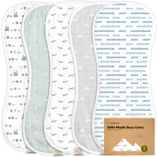 Picture of 5-Pack Muslin Burp Cloths for Baby Boys and Girls - Super Absorbent Baby Burp Cloth, Viscose Derived from Bamboo Cotton Baby Washcloths, Burp Rags, Large Neutral Burp Clothes for Newborn (Vessels)