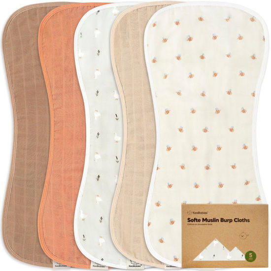 Picture of 5-Pack Muslin Burp Cloths for Baby Boys and Girls - Super Absorbent Baby Burp Cloth, Viscose Derived from Bamboo Cotton Baby Washcloths, Burp Rags, Large Neutral Burp Clothes for Newborn (Hills)