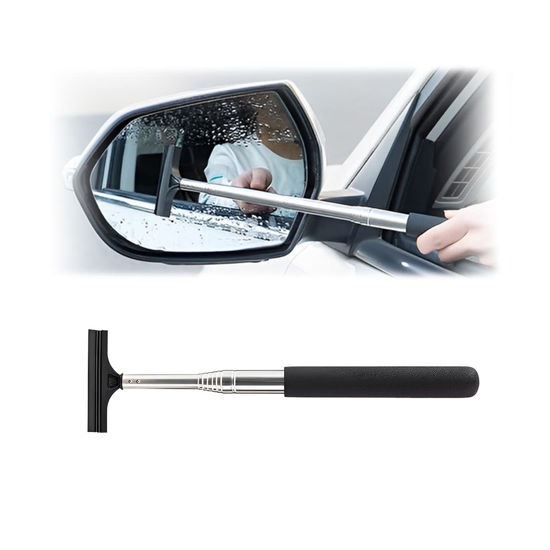 Picture of Car Rearview Mirror Wiper, Retractable Auto Glass Squeegee, Water Cleaner with Telescopic Long Rod, Portable Cleaning Tool for All Vehicles, Universal Automotive Accessories (Black)