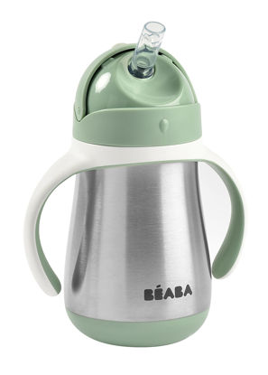 Picture of BEABA Stainless Steel Sippy Cup, Straw Sippy Cup with Handles, Toddler Sippy Cups, Baby Sippy Cup, Insulated Cup, Insulated Cup, 8+ mths, 8.5 oz, Sage