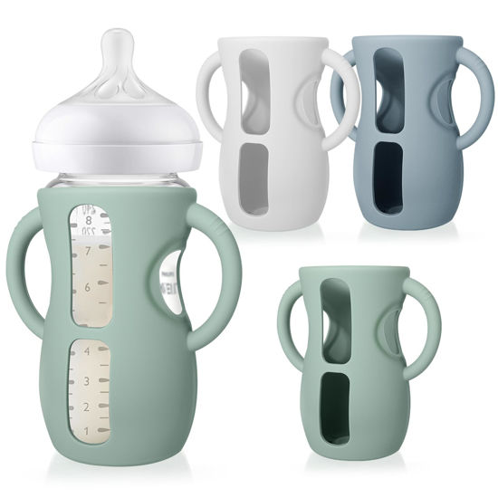 Picture of Juome Silicone Sleeves with Handles for Avent Natural Glass Baby Bottle - 3 Pack Anti Breakage Baby Bottles Holder, Compatible with Philips Avent Anti Colic Baby Bottles 8 oz