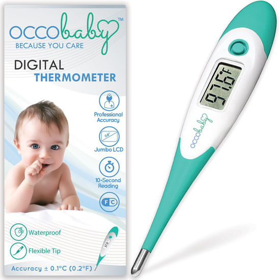 Picture of OCCObaby Clinical Digital Baby Thermometer - LCD, Flexible Tip, 10 Second Quick Accurate Fever Read Rectal Oral & Underarm Use - Waterproof Thermometer for Infants & Toddlers