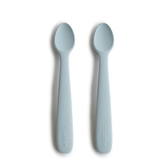 Picture of mushie Silicone Baby Feeding Spoons | 2 Pack (Powder Blue)