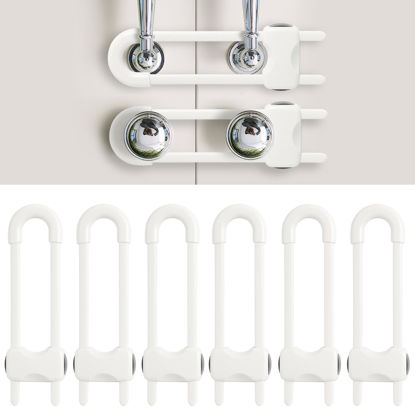 Picture of Baby Proofing Cabinets, Sliding Cabinet Locks for Babies, Adjustable U Shaped Baby Safety Locks, Childproof Cabinet Latch for Kitchen, Bathroom, Drawer, Cupboard Doors Knobs & Handles (6 Pack White)