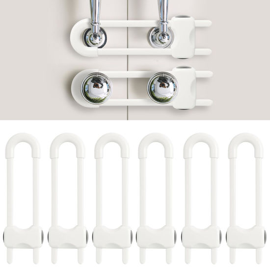 Picture of Baby Proofing Cabinets, Sliding Cabinet Locks for Babies, Adjustable U Shaped Baby Safety Locks, Childproof Cabinet Latch for Kitchen, Bathroom, Drawer, Cupboard Doors Knobs & Handles (6 Pack White)