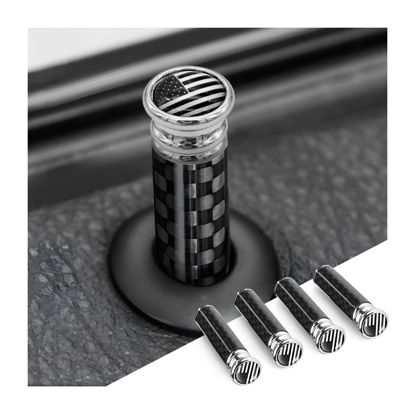 Picture of Moly Magnolia 4PCS Car Door Lock Knobs, American Flag Carbon Fiber Door Lock Pin Cover, Decorative Modification Door Lock Bolt Pin Cover, Auto Accessories Universal for SUV, Truck, Van (Black Flag)