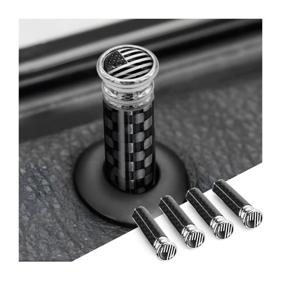 Picture of Moly Magnolia 4PCS Car Door Lock Knobs, American Flag Carbon Fiber Door Lock Pin Cover, Decorative Modification Door Lock Bolt Pin Cover, Auto Accessories Universal for SUV, Truck, Van (Black Flag)