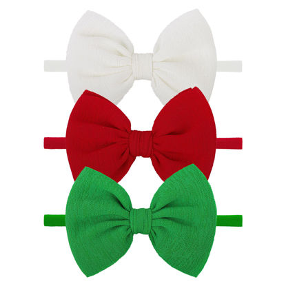 Picture of YanJie HAIRBAND for Baby Girls - Christmas Handmade Hair Bows Hairbands Hair Accessories - One Size - 3 Pieces - Nylon - Polyester - Soft Elastic - Red - For Newborn Infant Toddlers Kids
