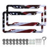 Picture of American Flag License Plate Frame Holder - 2 Pack Universal Aluminum Matte Stripe US Flag Gloss Patriotic Car Plate Frame Covers with Free Screws Fasteners Caps