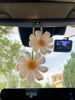 Picture of Crochet Hanging Daisy For Car Rear View Mirror Accessories | Cute Knitted Aethetic Décor Ornament For Women, Girl's Interior Car Rearview Decorations | Crochetted Boho Flower Charms (White Daisy)