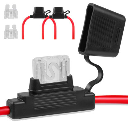 Picture of Inline Fuse Holder 12V 2 Pack, 8 AWG Waterproof Fuse Holder 11.8 Inch, In line fuse holders 12V with 2 Pcs Maxi Car Fuses 80A Blade Fuse Holder for Automotive, Marine by XIOGZAXI