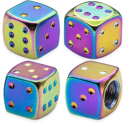 Picture of MEAJOO 4PCS Aluminum Dice Tire Valve Stem Caps, Universal Aluminium Alloy Dustproof Tire Valve Stem Covers for Cars, SUV, Trucks, Bikes, Motorcycles, Bicycles(Colorful)