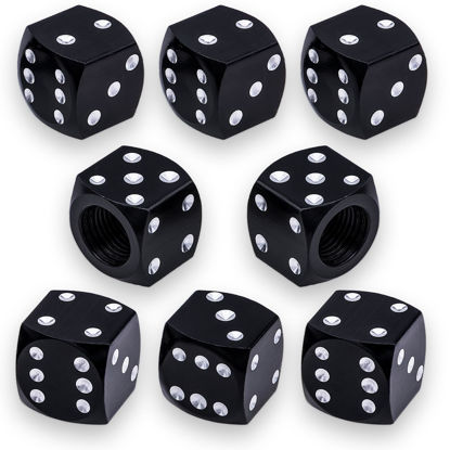 Picture of MEAJOO 8PCS Aluminum Dice Tire Valve Stem Caps, Universal Aluminium Alloy Dustproof Tire Valve Stem Covers for Cars, SUV, Trucks, Bikes, Motorcycles, Bicycles(Black)