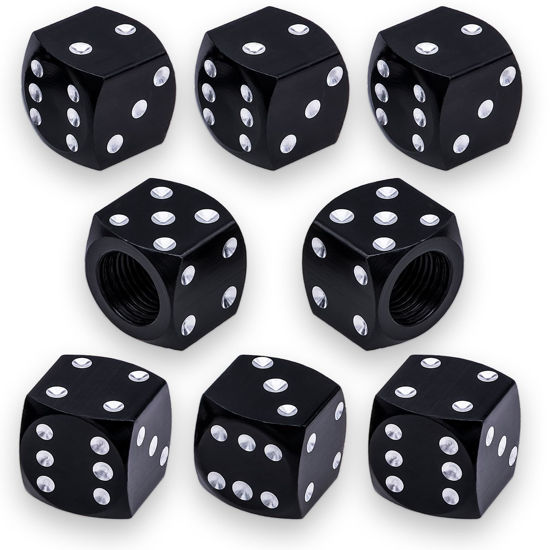 Picture of MEAJOO 8PCS Aluminum Dice Tire Valve Stem Caps, Universal Aluminium Alloy Dustproof Tire Valve Stem Covers for Cars, SUV, Trucks, Bikes, Motorcycles, Bicycles(Black)