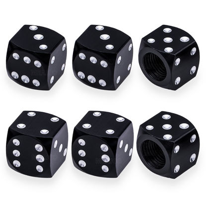 Picture of MEAJOO 6PCS Aluminum Dice Tire Valve Stem Caps, Universal Aluminium Alloy Dustproof Tire Valve Stem Covers for Cars, SUV, Trucks, Bikes, Motorcycles, Bicycles(Black)