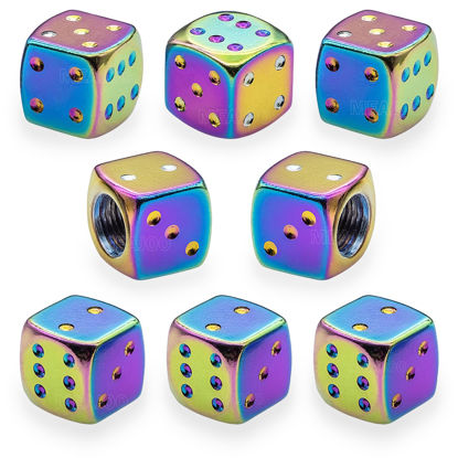 Picture of MEAJOO 8PCS Aluminum Dice Tire Valve Stem Caps, Universal Aluminium Alloy Dustproof Tire Valve Stem Covers for Cars, SUV, Trucks, Bikes, Motorcycles, Bicycles(Colorful)