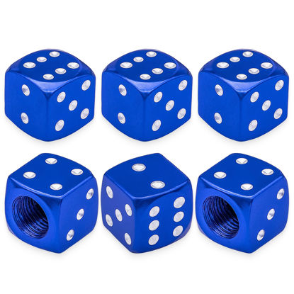 Picture of MEAJOO 6PCS Aluminum Dice Tire Valve Stem Caps, Universal Aluminium Alloy Dustproof Tire Valve Stem Covers for Cars, SUV, Trucks, Bikes, Motorcycles, Bicycles(Blue)