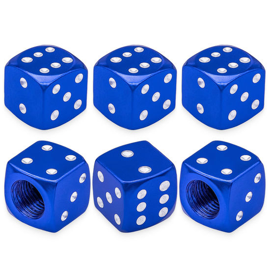 Picture of MEAJOO 6PCS Aluminum Dice Tire Valve Stem Caps, Universal Aluminium Alloy Dustproof Tire Valve Stem Covers for Cars, SUV, Trucks, Bikes, Motorcycles, Bicycles(Blue)