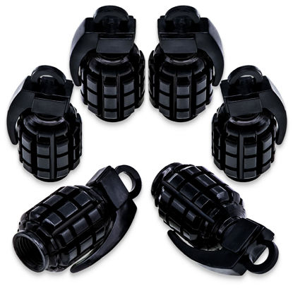 Picture of MEAJOO 6PCS Tire Valve Stem Caps, Stainless Steel Tire Valve Caps Wheel Valve Caps for Cars, Trucks, SUV, Motorcycles, Bike and Bicycles (Black)