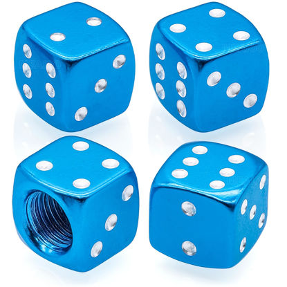 Picture of MEAJOO 4PCS Aluminum Dice Tire Valve Stem Caps, Universal Aluminium Alloy Dustproof Tire Valve Stem Covers for Cars, SUV, Trucks, Bikes, Motorcycles, Bicycles(Light Blue)