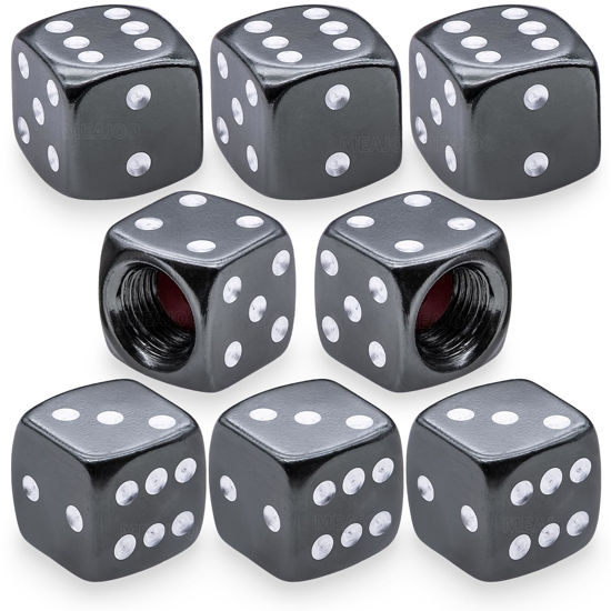 Picture of MEAJOO 8PCS Aluminum Dice Tire Valve Stem Caps, Universal Aluminium Alloy Dustproof Tire Valve Stem Covers for Cars, SUV, Trucks, Bikes, Motorcycles, Bicycles(Gray)