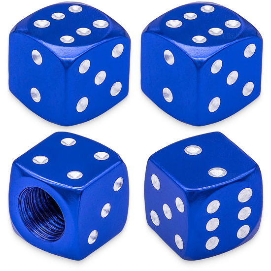 Picture of MEAJOO 4PCS Dice Style Tire Valve Stem Caps, with O Rubber Ring, Universal Aluminium Alloy Dustproof Tire Valve Stem Covers for Cars, SUV, Trucks, Bikes, Motorcycles, Bicycles(Blue)