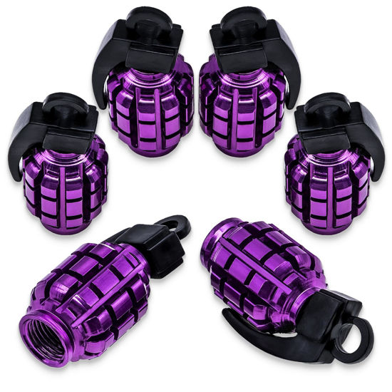 Picture of MEAJOO 6PCS Tire Valve Stem Caps, Stainless Steel Tire Valve Caps Wheel Valve Caps for Cars, Trucks, SUV, Motorcycles, Bikes and Bicycles (Purple)