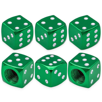 Picture of MEAJOO 6PCS Aluminum Dice Tire Valve Stem Caps, Universal Aluminium Alloy Dustproof Tire Valve Stem Covers for Cars, SUV, Trucks, Bikes, Motorcycles, Bicycles(Green)