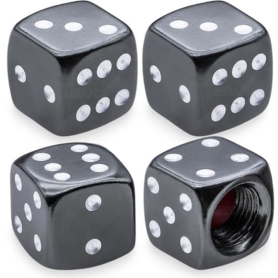 Picture of MEAJOO 4PCS Aluminum Dice Tire Valve Stem Caps, Universal Aluminium Alloy Dustproof Tire Valve Stem Covers for Cars, SUV, Trucks, Bikes, Motorcycles, Bicycles(Gray)