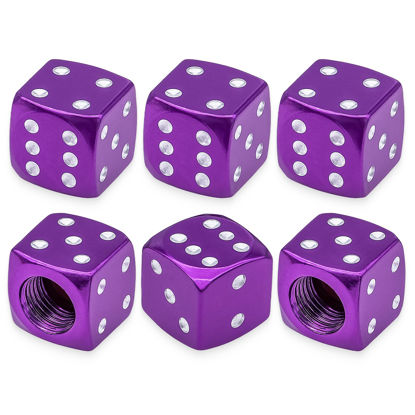 Picture of MEAJOO 6PCS Aluminum Dice Tire Valve Stem Caps, Universal Aluminium Alloy Dustproof Tire Valve Stem Covers for Cars, SUV, Trucks, Bikes, Motorcycles, Bicycles(Purple)