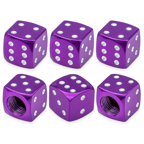 Picture of MEAJOO 6PCS Aluminum Dice Tire Valve Stem Caps, Universal Aluminium Alloy Dustproof Tire Valve Stem Covers for Cars, SUV, Trucks, Bikes, Motorcycles, Bicycles(Purple)