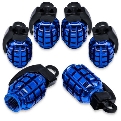 Picture of MEAJOO 6PCS Tire Valve Stem Caps, Stainless Steel Tire Valve Caps Wheel Valve Caps for Cars, Trucks, SUV, Motorcycles, Bike and Bicycles (Blue)