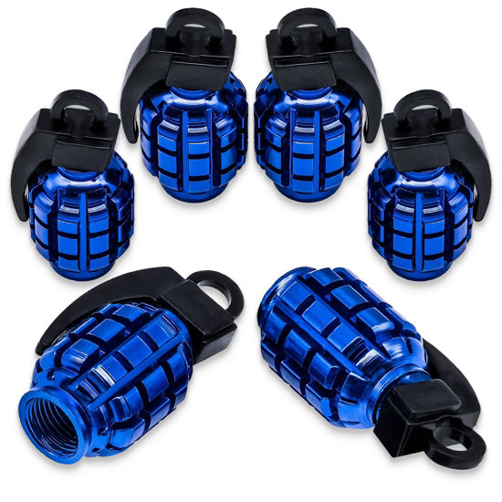 Picture of MEAJOO 6PCS Tire Valve Stem Caps, Stainless Steel Tire Valve Caps Wheel Valve Caps for Cars, Trucks, SUV, Motorcycles, Bike and Bicycles (Blue)
