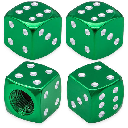 Picture of MEAJOO 4PCS Dice Style Tire Valve Stem Caps, with O Rubber Ring, Universal Aluminium Alloy Dustproof Tire Valve Stem Covers for Cars, SUV, Trucks, Bikes, Motorcycles, Bicycles(Green)