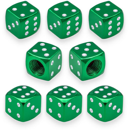 Picture of MEAJOO 8PCS Aluminum Dice Tire Valve Stem Caps, Universal Aluminium Alloy Dustproof Tire Valve Stem Covers for Cars, SUV, Trucks, Bikes, Motorcycles, Bicycles(Green)