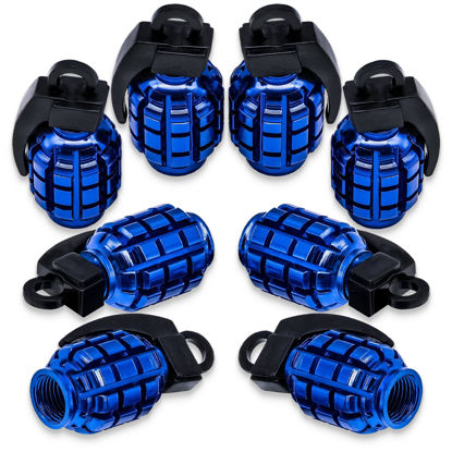 Picture of MEAJOO 8PCS Tire Valve Stem Caps, Stainless Steel Tire Valve Caps Wheel Valve Caps for Cars, Trucks, SUV, Motorcycles, Bike and Bicycles (Blue)