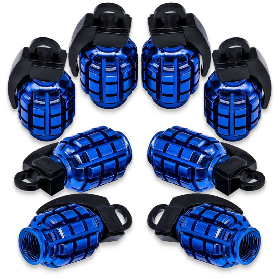 Picture of MEAJOO 8PCS Tire Valve Stem Caps, Stainless Steel Tire Valve Caps Wheel Valve Caps for Cars, Trucks, SUV, Motorcycles, Bike and Bicycles (Blue)
