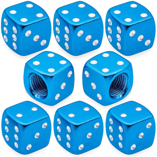 Picture of MEAJOO 8PCS Aluminum Dice Tire Valve Stem Caps, Universal Aluminium Alloy Dustproof Tire Valve Stem Covers for Cars, SUV, Trucks, Bikes, Motorcycles, Bicycles(Light Blue)