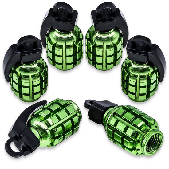 Picture of MEAJOO 6PCS Tire Valve Stem Caps, Stainless Steel Tire Valve Caps Wheel Valve Caps for Cars, Trucks, SUV, Motorcycles, Bicycles (Green)