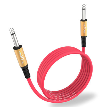 Picture of Augioth Guitar Cable 10 ft, Stage Electric Instrument Bass Cable AMP Cord 1/4 Straight to Straight Red