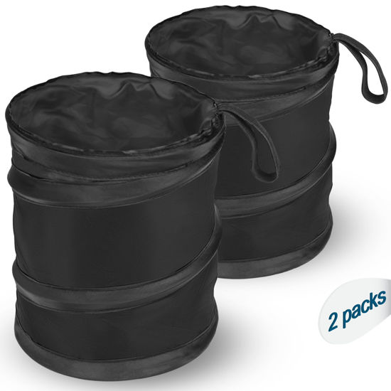 Picture of Kincown Car Trash Can, 2 Packs Mini Collapsible Pop-up Car Garbage Can, Waterproof Hanging Car Trash Bag with Velcro, Car Trash Bin, Black
