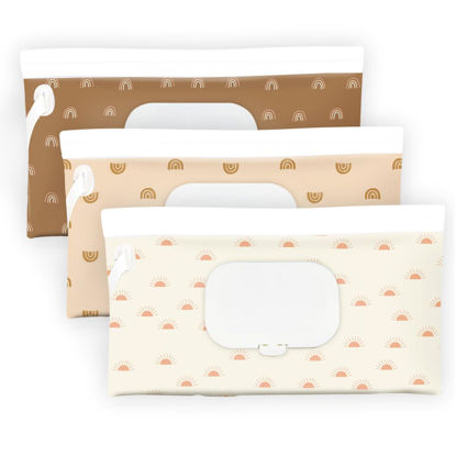 Picture of Baby Wipe Holder,Wipe Dispenser, 3-Pack Portable Refillable Wipe Container,Reusable Travel Baby Wipes Case, Waterproof and Dustproof, Wipe Holder for Diaper (Bohemian)