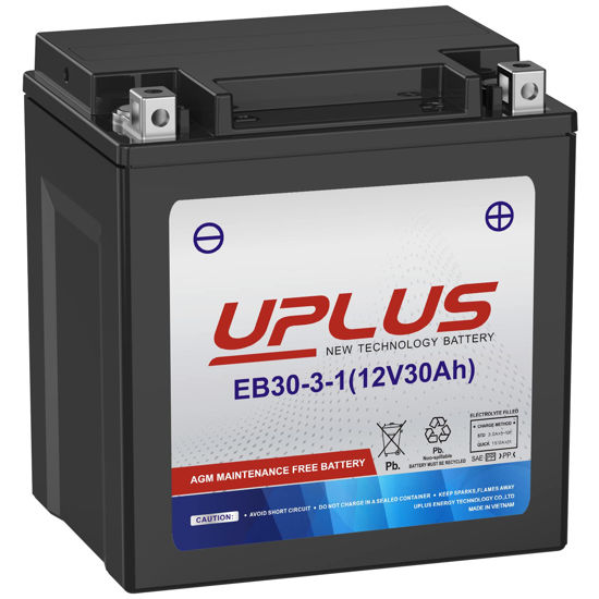 Picture of UPLUS YTX30L-BS Motorcycle Battery, YIX30L-BS Replacement Maintenance Free & High Performance, EB30-3-1 AGM Batteries ETX30L UTV Snowmobile ATV Battery, 12V 30AH 400CCA