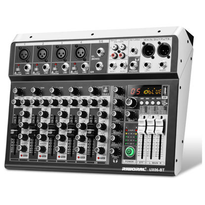 Picture of 6 Channel Audio Interface Sound Board Mixing Console 16-Bit DSP DJ Mixer Audio Reverb Effect +48V Phantom Bluetooth Studio Audio Mixer For Karaoke Studio Streaming Recording