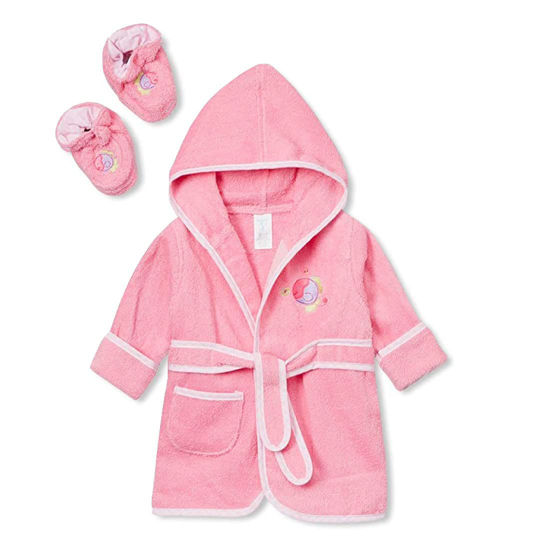 Picture of Spasilk 100% Cotton Hooded Terry Bathrobe with Booties, Pink Fish, One Size