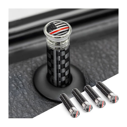 Picture of Moly Magnolia 4PCS Car Door Lock Knobs, American Flag Carbon Fiber Door Lock Pin Cover, Decorative Modification Door Lock Bolt Pin Cover, Auto Accessories Universal for SUV, Truck, Van (Style B)