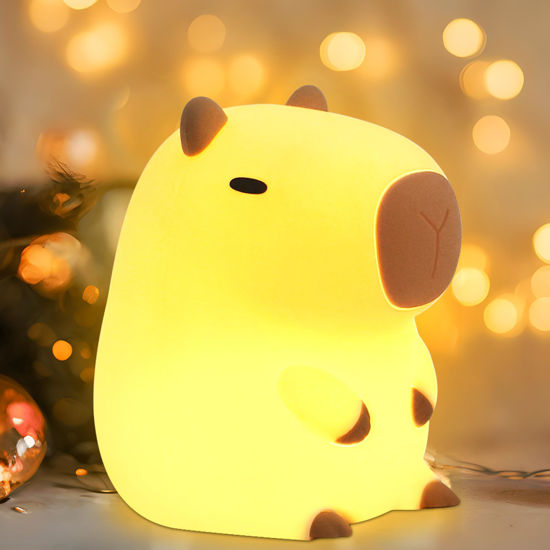Picture of Okayera Cute Capybara Night Light, Silicone LED Animal Nursery Lamp with Portable USB Rechargeable Timer Dimmable, Perfect Birthday Christmas Easter Gifts for Kids, Best Home Bedroom Decor