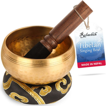 Picture of Relaehih Tibetan Singing Bowls Set-Hand-hammered in Nepal Sound Bowl for Meditation, Yoga, Chakra, Meditation Accessories, Unique Gifts for Women, Men (Black, 3.15 inch)
