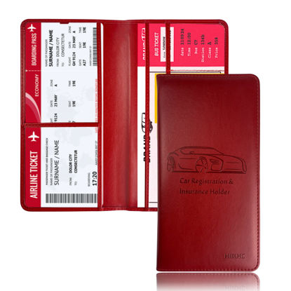 Picture of Car Registration and Insurance Card Holder - Leather Vehicle Glove Box Automobile Documents Paperwork Wallet Case Organizer for ID, Driver's License, Key Contact Information Cards