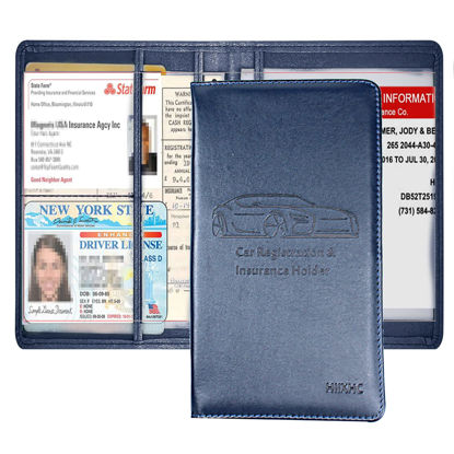 Picture of Car Registration and Insurance Card Holder - Leather Vehicle Glove Box Automobile Documents Paperwork Wallet Case Organizer for ID, Driver's License, Key Contact Information Cards - Men&Women